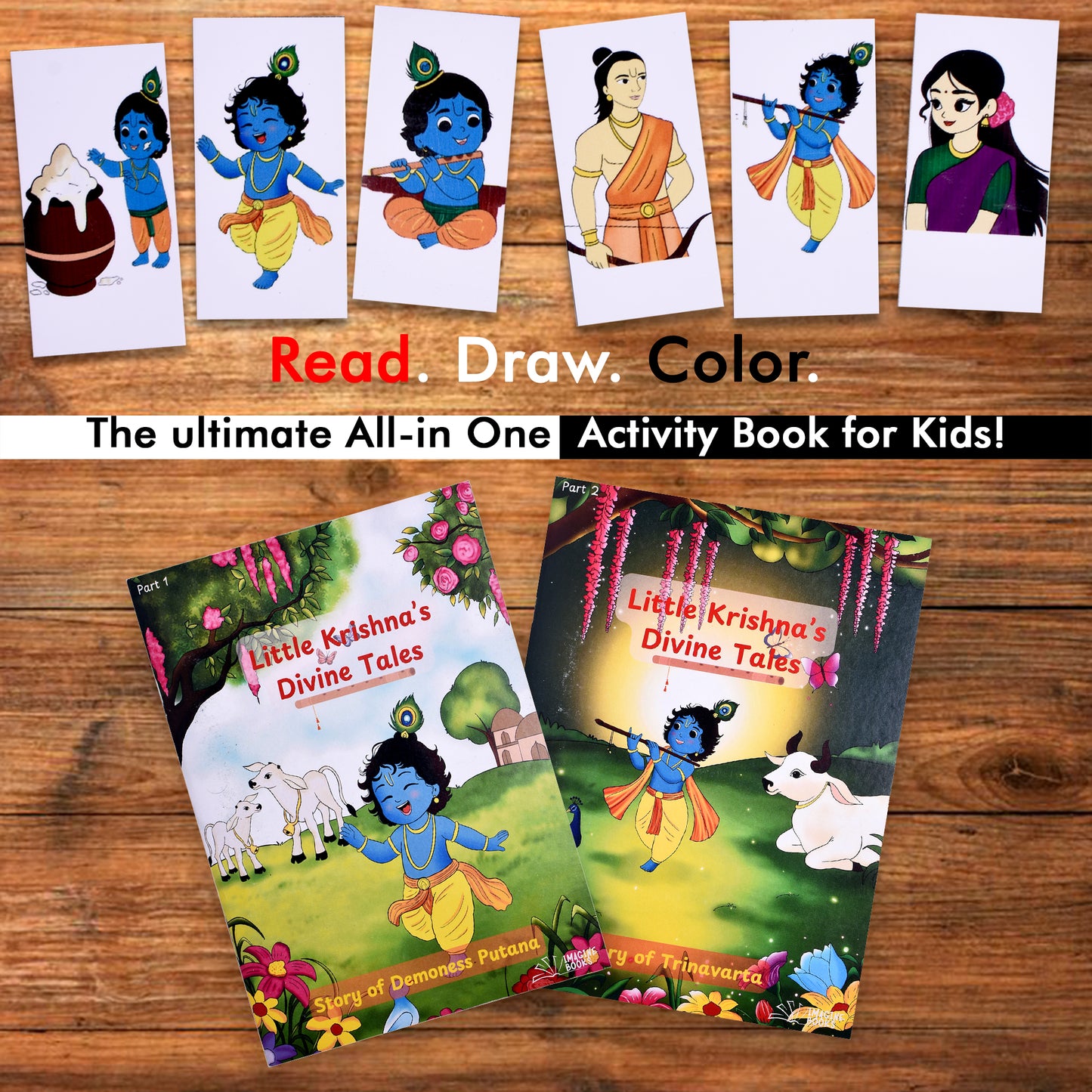 Pack of 2 Books | My First Jumbo Little Krishna (Part 1 and Part 2) Drawing, Reading & Coloring Book for Kids (Ages 4-12), Thick Paper for Paint colors, Crayons & Sketch Pens (Paperback, Imagine Books)
