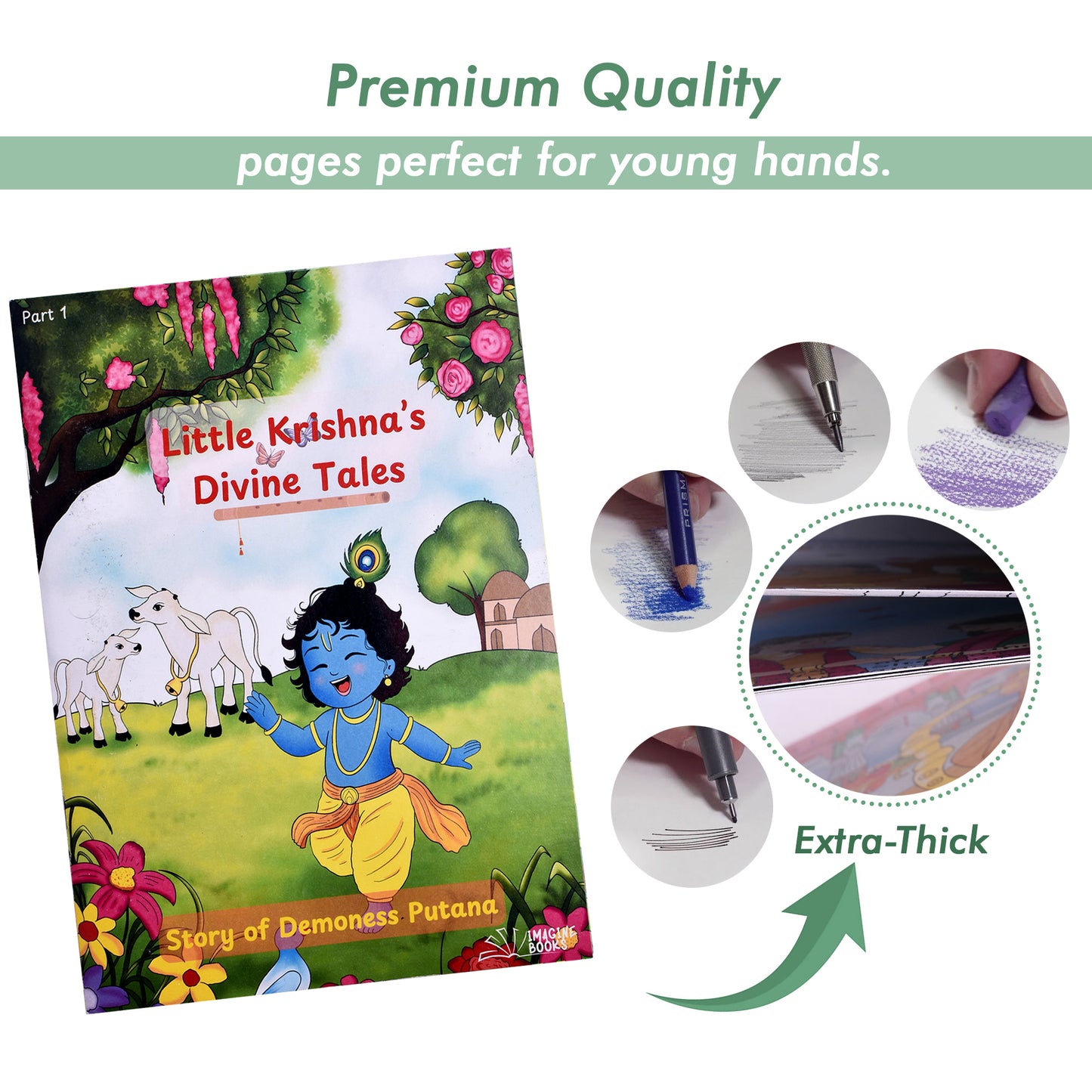 My First Jumbo Little Krishna (pt.1) Drawing, Reading & Coloring Book for Kids (Ages 4-12), Thick Paper for Paint colors, Crayons & Sketch Pens | Little Krishna Book and Demoness Putana (Paperback, Imagine Books)